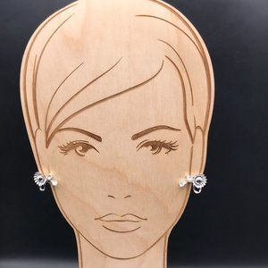 Vintage Star Art Flower Earrings, Sterling Silver and Clear Crystal Teardrops